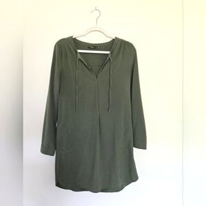 Prana Olive Green Long Sleeve Tunic Dress with Pockets | size small